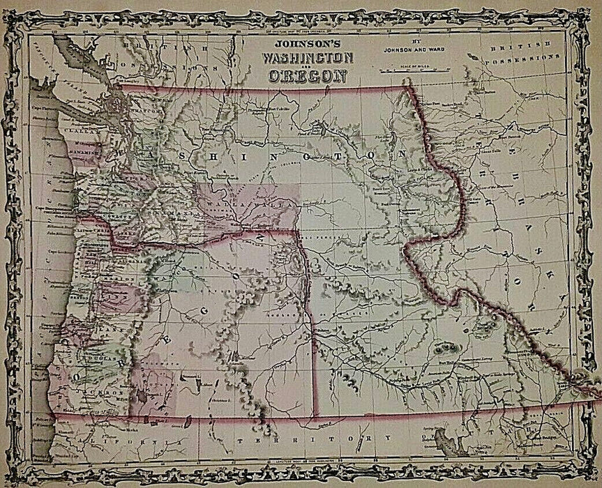 Tribute to M.M.I.W, 1864 Oregon & Washington Map, Cheryl Grunlose Colville Tribes