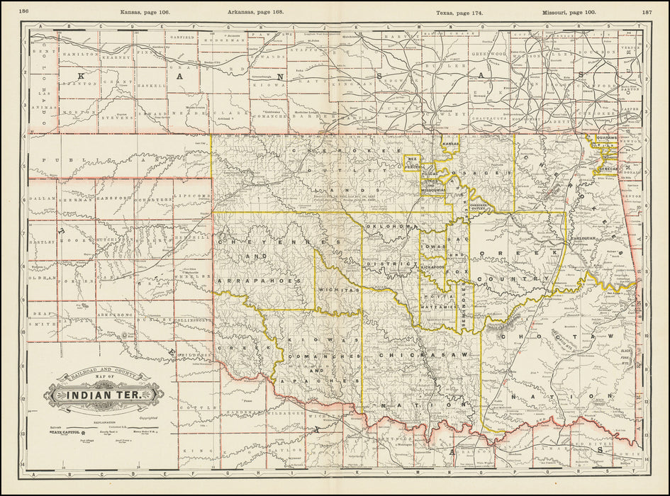 Major Joel Elliott's Command Battle of the Washita, 1882 Indian Territory Map, George Curtis Levi