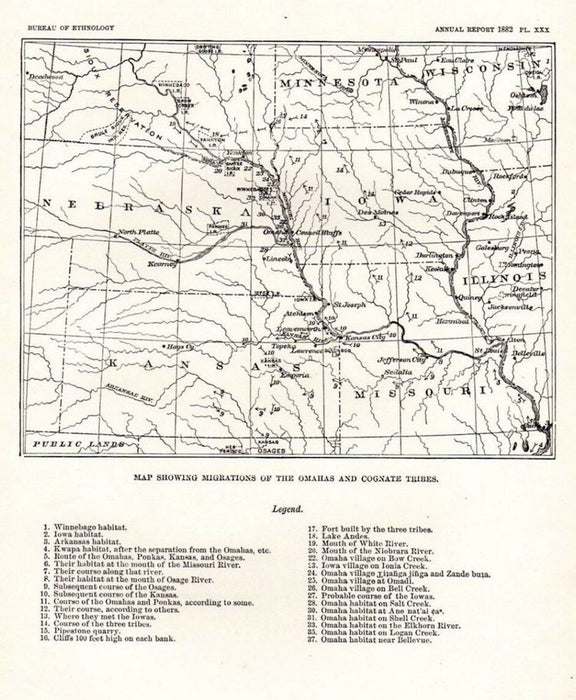 Wash-ing-guh Sah-ba (Chief Blackbird), 1884 Omaha Migration map, Travis Blackbird, Omaha/ Lakota