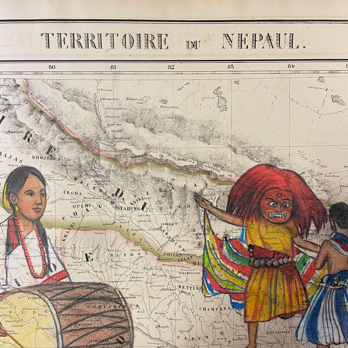 Lakhey, (Cultural Dance,) 1827 Nepal Map, by Chandra Tamrakar