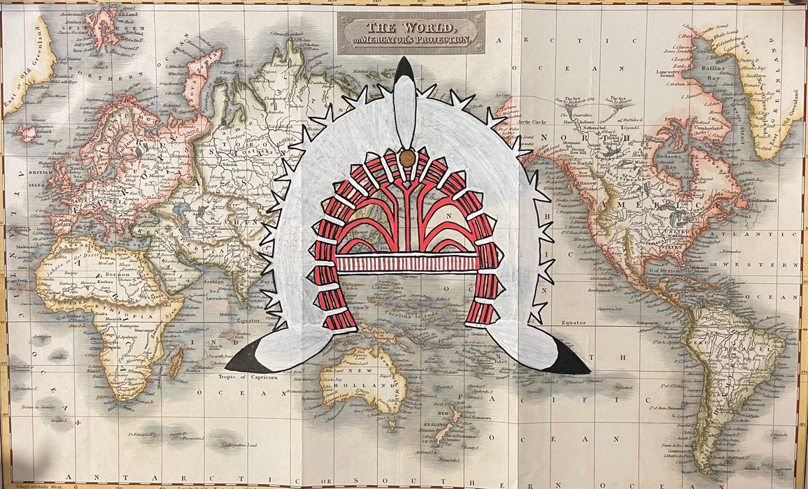 Traditonal Headdress, 1819 Map, by Tommy Pau