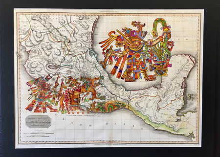 Rain God Art on Antique Map Art Aztec Art