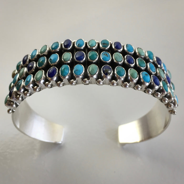 Three Rows Turquoise and Silver Cuff Bracelet, by Dee Nez