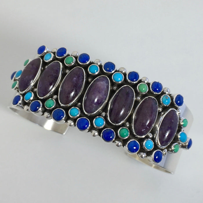 Charoite, Lapis and Turquoise Cuff Bracelet, by Dee Nez