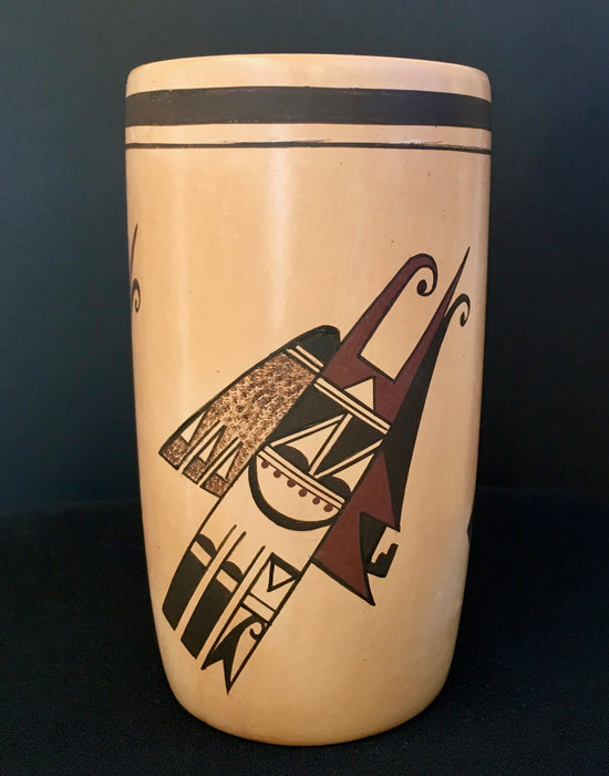 Hopi Polychrome Cylinder Pottery, by Fawn Navasie, natural clay pottery, Hopi, Arizona