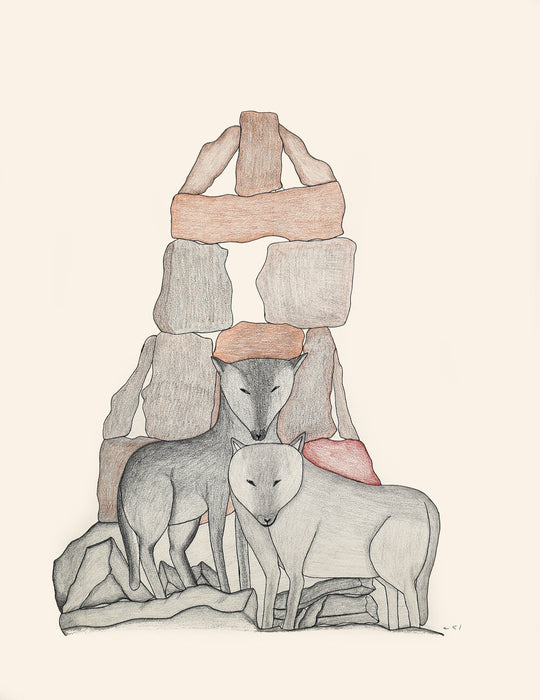 Wolves at an Inuksuk, by Napatchie Pootoogook
