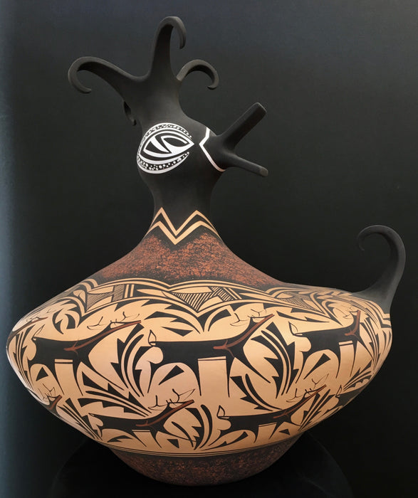 Large Zuni Duck Black on Redware Pot, by Anderson Peynetsa