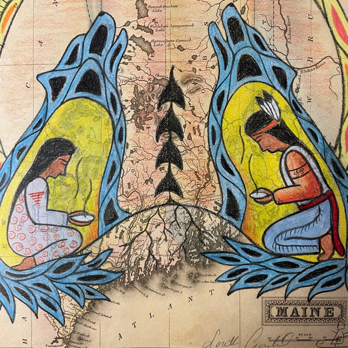 Wolf Spirits Give Peace, 1824 Maine Map, Loretta Gould, Mi'kmaq