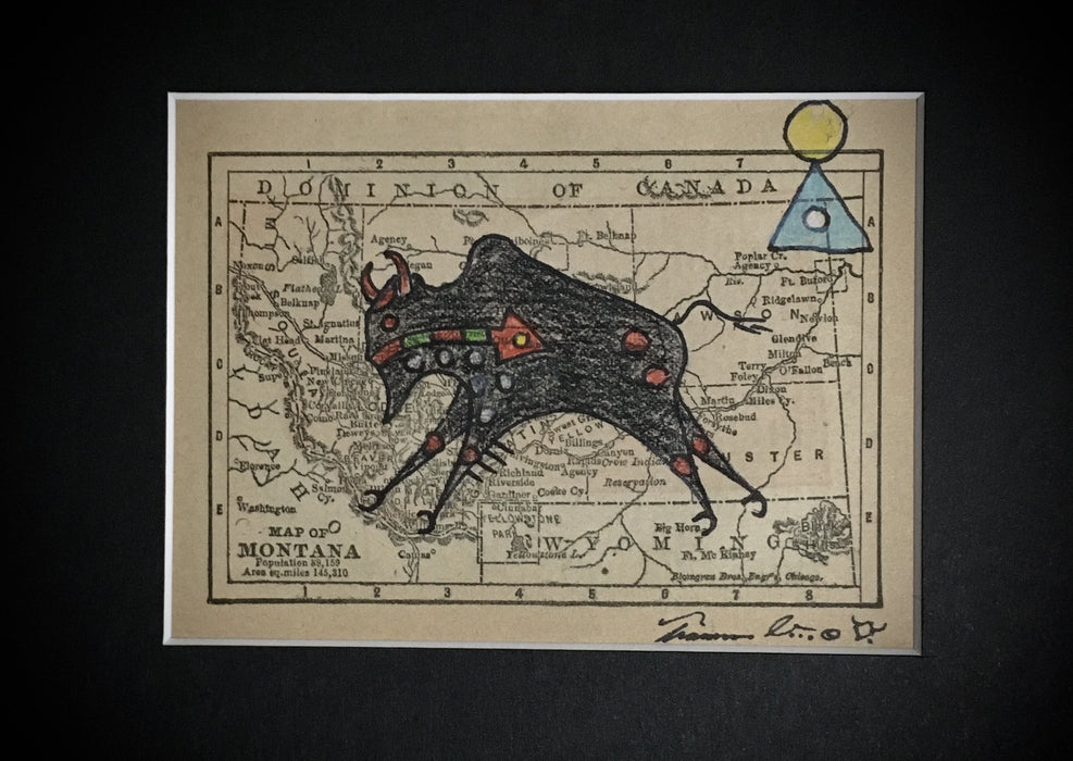 Black Bull on 1888 Montana Miniature Map, by Terrance Guardipee, Blackfeet