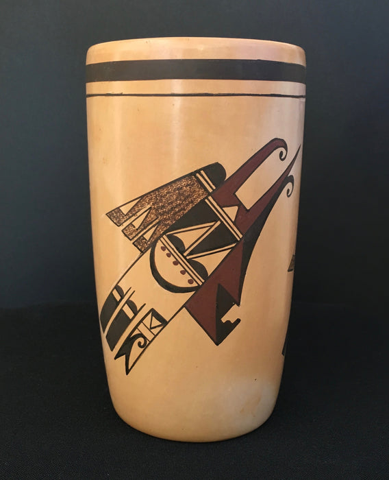 Hopi Polychrome Cylinder Pottery, by Fawn Navasie, natural clay pottery, Hopi, Arizona