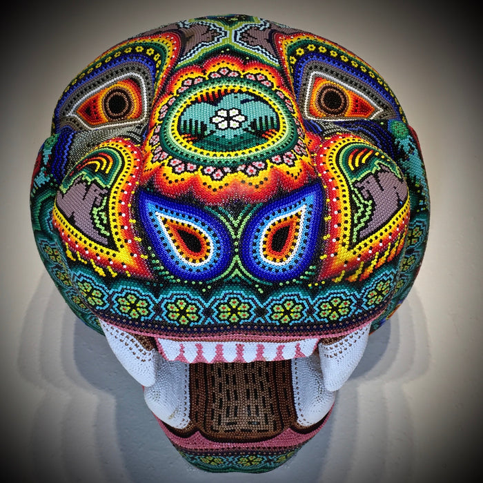 Jaguar Beaded Mask, Huichol Art, by Florencio Lopez