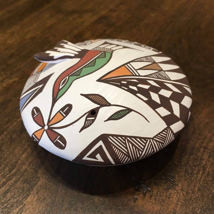 Acoma Seed Pot with Hummingbird and Ladybug Friend, by Carolyn Concho