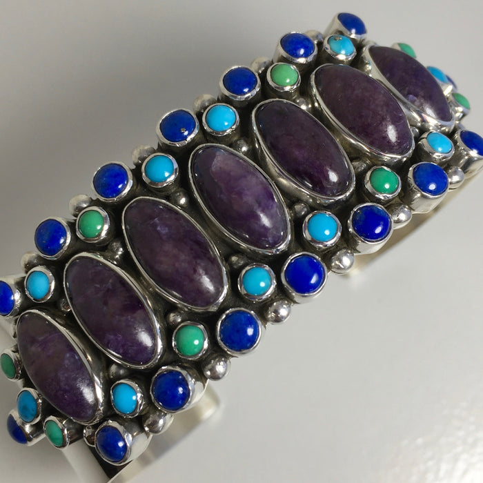 Charoite, Lapis and Turquoise Cuff Bracelet, by Dee Nez