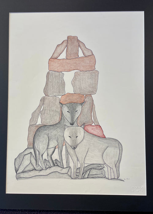 Wolves at an Inuksuk, by Napatchie Pootoogook