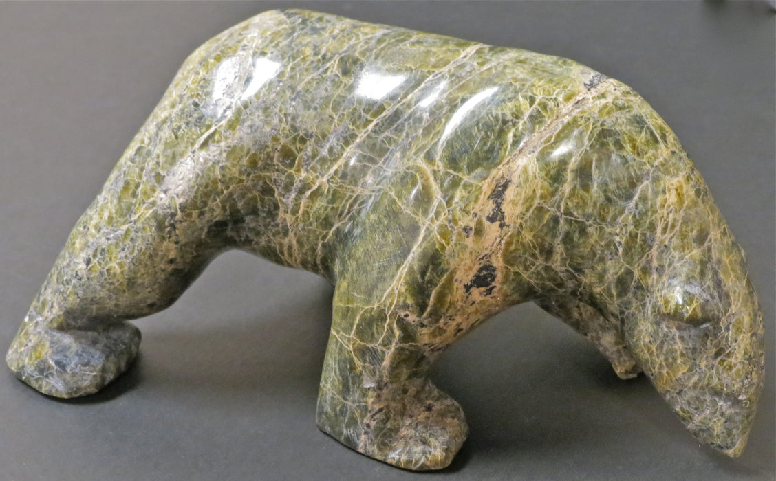 Marbled Green Serpentine Bear Carving, by Asunaa Kilabuk