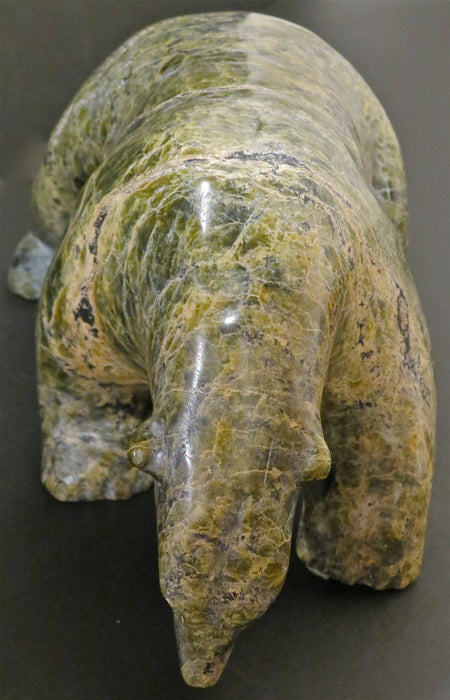 Marbled Green Serpentine Bear Carving, by Asunaa Kilabuk