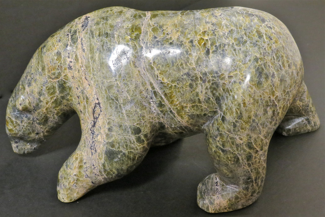 Marbled Green Serpentine Bear Carving, by Asunaa Kilabuk