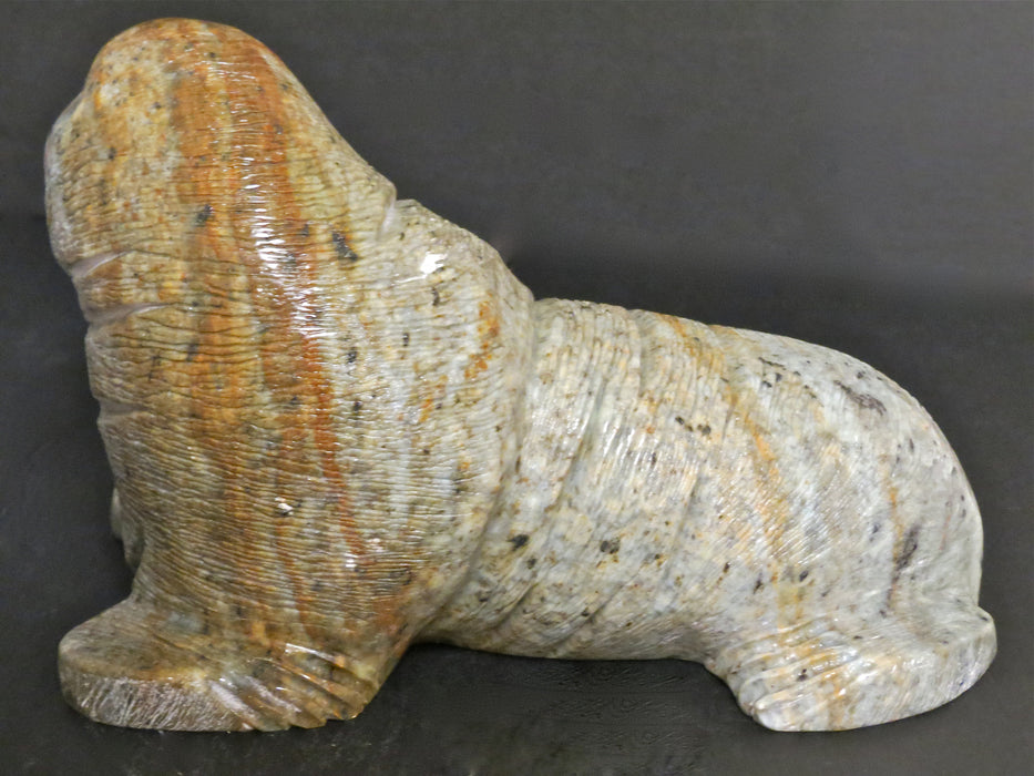 Inupiat Serpentine Walrus Sculpture, by Eric Tetpon III