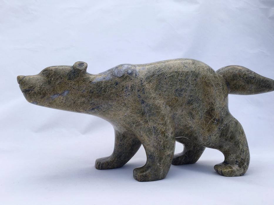 Inuit Serpentine Wolf Sculpture, by Timothy Ezekiel