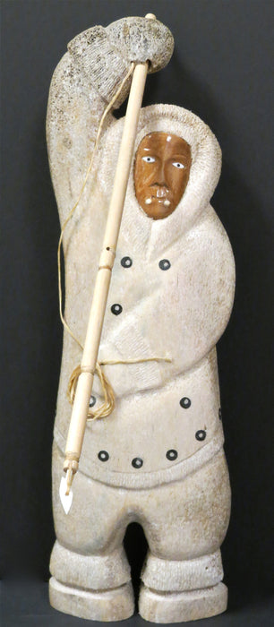 Inupiat Whale Hunter Bone Sculpture, by Ray Weyiouanna