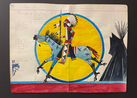 Lakota Plains Ledger Art, by Joe Pulliam, at Native American Art Gallery, Raven Makes