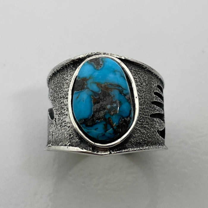 Hopi Silver and Turquoise Ring, by Gerald Lomaventma
