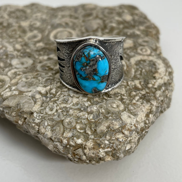 Hopi Silver and Turquoise Ring, by Gerald Lomaventma
