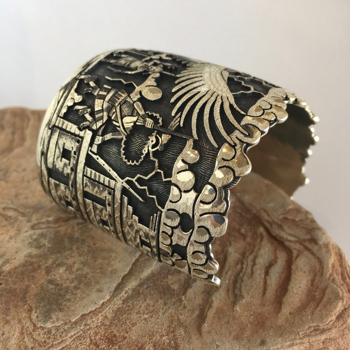 Eagle Dancer Cuff Bracelet, Hopi Overlay, by Bennett Kagenveama
