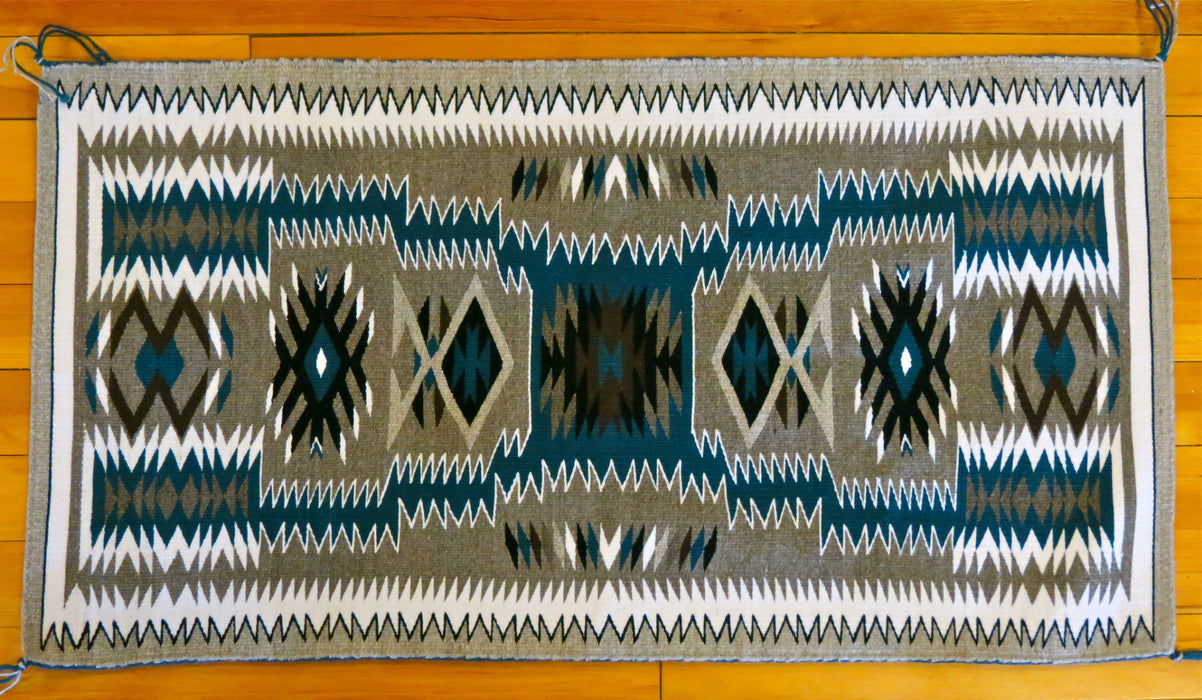 Dark Turquoise Storm Pattern Navajo Rug, by Gabrielle Chester