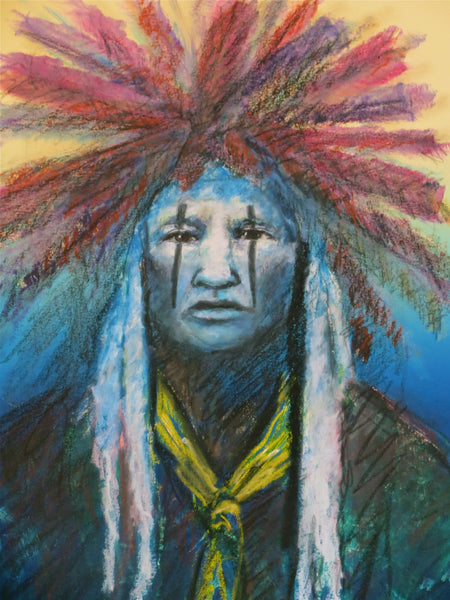 Headdress of Honor, American Indian Pastel Portrait, Raymond Nordwall