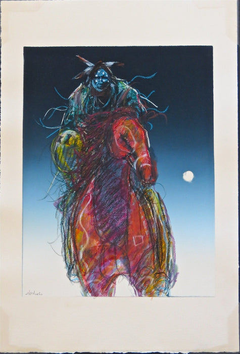 American Indian Rider and Horse, Moonlit Rider, by Raymond Nordwall