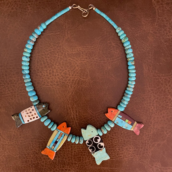 Four Lucky Fish Necklace, by Mary L .Tafoya