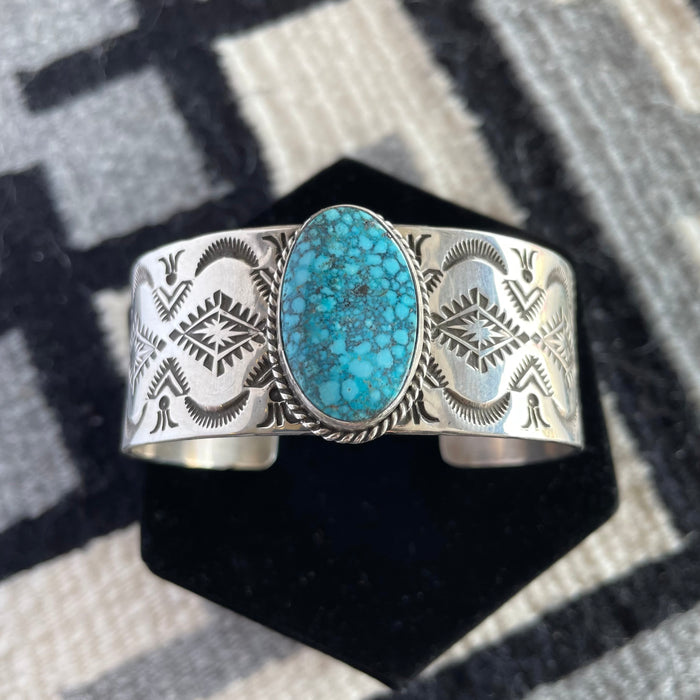 Kingman Turquoise and Silver Navajo Bracelet, by Arnold Goodluck