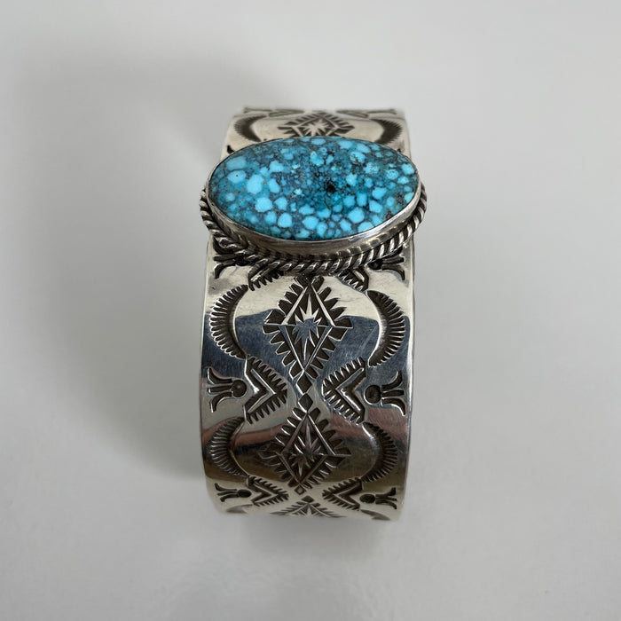 Kingman Turquoise and Silver Navajo Bracelet, by Arnold Goodluck