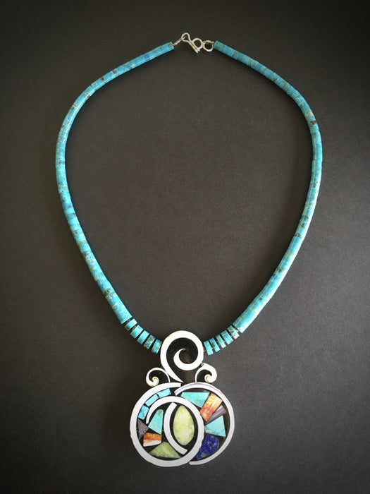 Mosaic Inlay Shell Swirls Necklace, by Mary Louise Tafoya