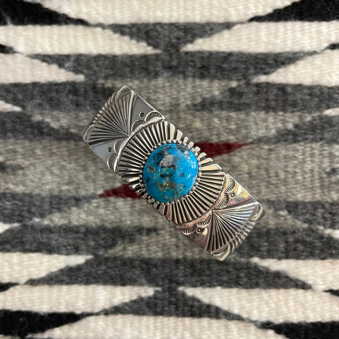 Morenci Turquoise and Silver Cuff Bracelet, by Ivan Howard