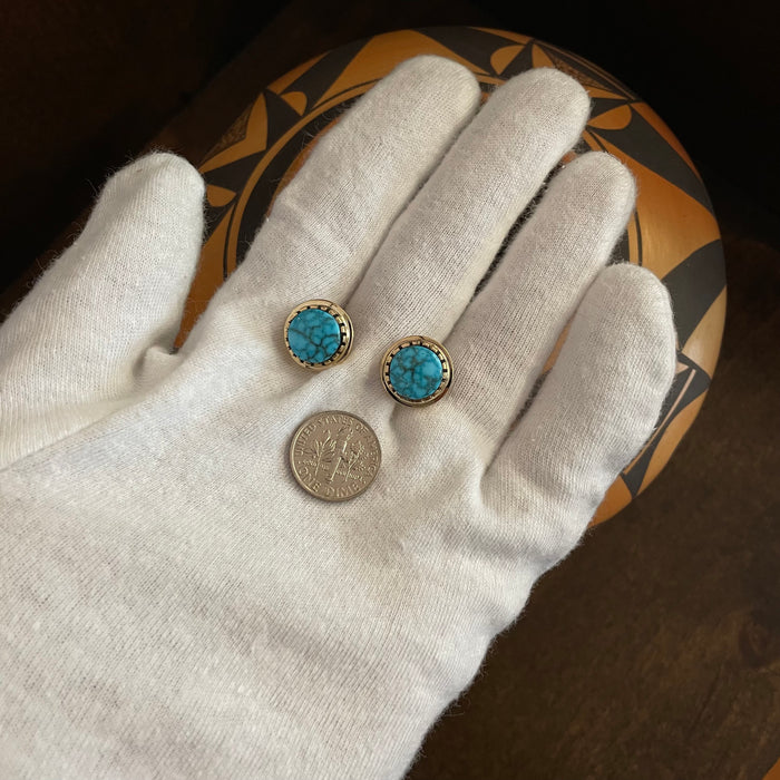 Gold Post Earrings with Kingman Webbed Turquoise, by Sonwai