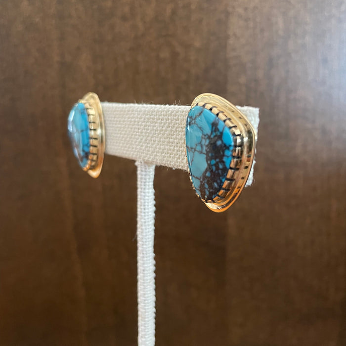 Gold Post Earrings with Red Mountain Turquoise, by Sonwai