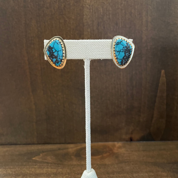Gold Post Earrings with Red Mountain Turquoise, by Sonwai