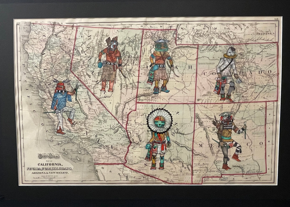 Holy Ones of the Southwest, 1874 Four Corners, California, Nevada Map, by Wilmer Kaye, Hopi