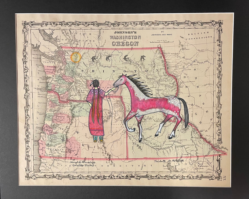 Tribute to M.M.I.W, 1864 Oregon & Washington Map, Cheryl Grunlose Colville Tribes