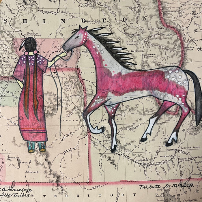 Tribute to M.M.I.W, 1864 Oregon & Washington Map, Cheryl Grunlose Colville Tribes