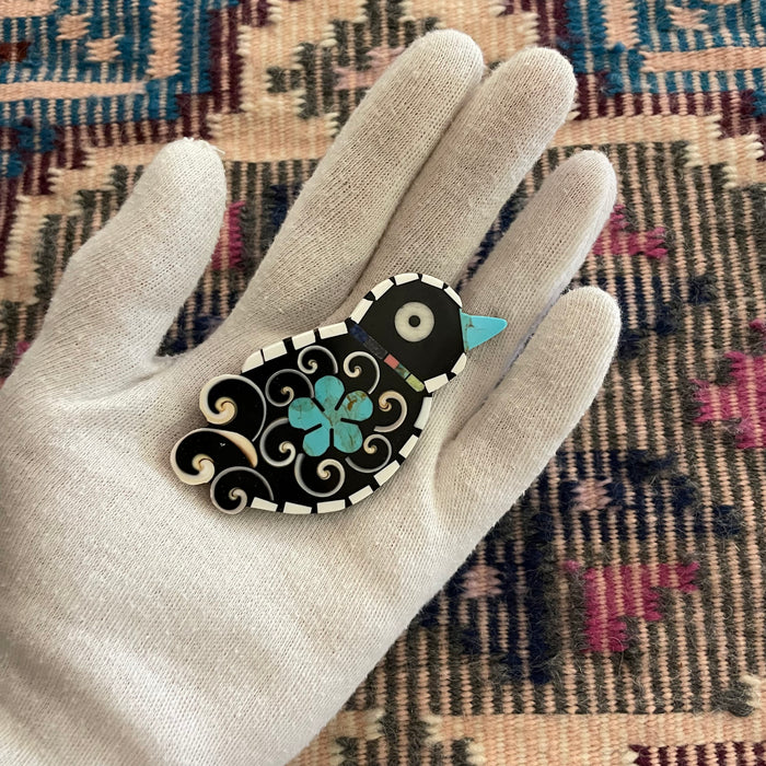 Forget-Me-Not Bird Pin, by Mary Tafoya
