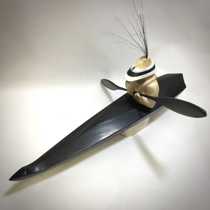 Baleen and Walrus Ivory Kayaker, Don Johnston, at Raven Makes Gallery