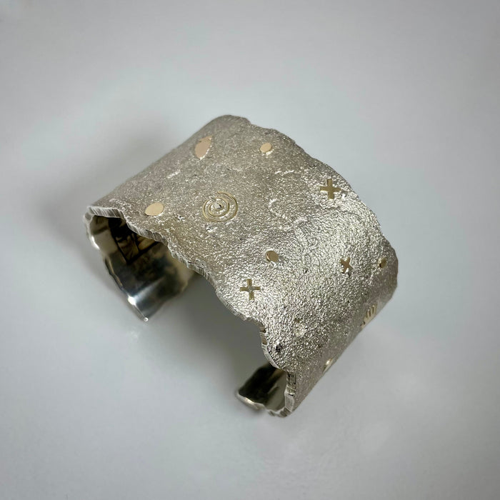 Silver and Gold Petroglyph and Storyteller Cuff Bracelet, by Cody Hunter