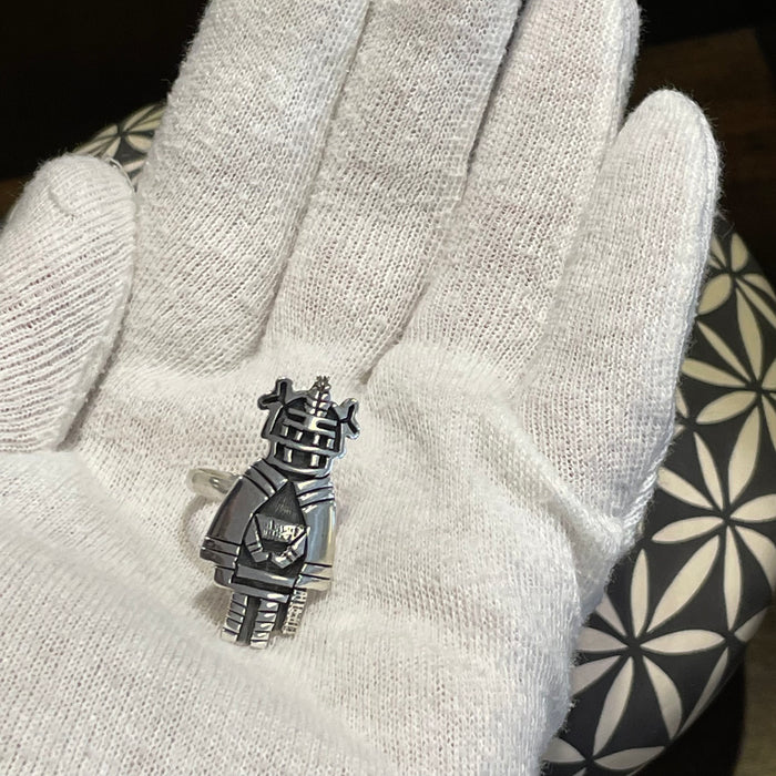 Hopi Kachina Dancer Silver Overlay Ring, by  Marcus Lomayestewa