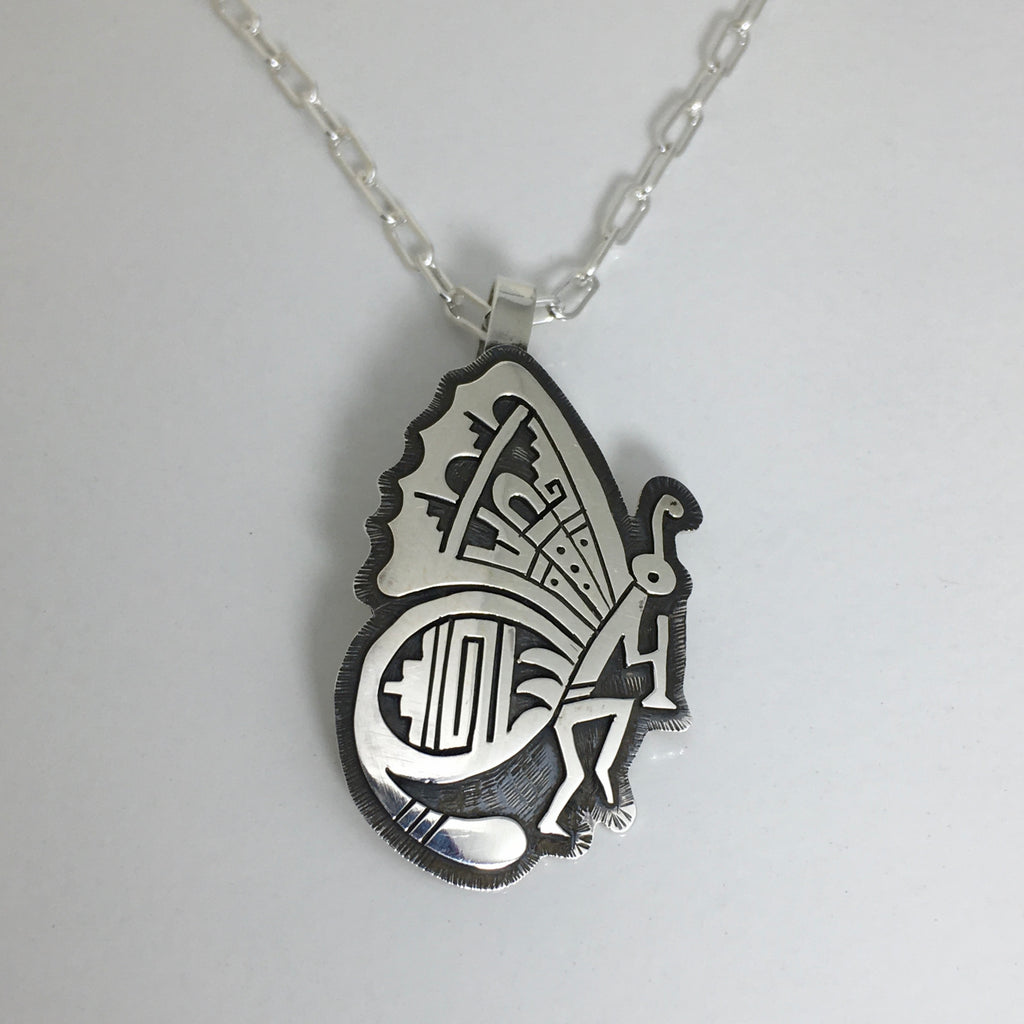 Butterfly Kokopelli Hopi Silver Pendant, by Berra Tawahongva