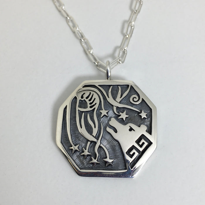 Bear and Star Shower Hopi Silver Necklace, by Ray and Dorothy Kyasyousie