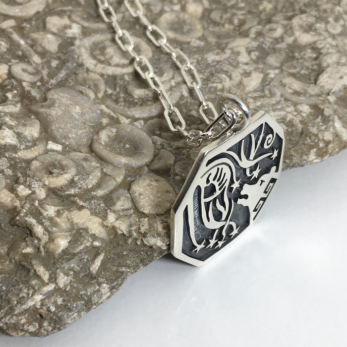 Bear and Star Shower Hopi Silver Necklace, by Ray and Dorothy Kyasyousie