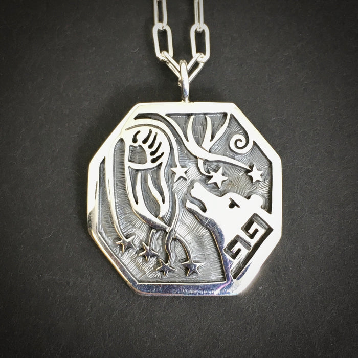 Bear and Star Shower Hopi Silver Necklace, by Ray and Dorothy Kyasyousie